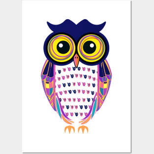 Cool Funky Night Owl Colorful Bird Posters and Art